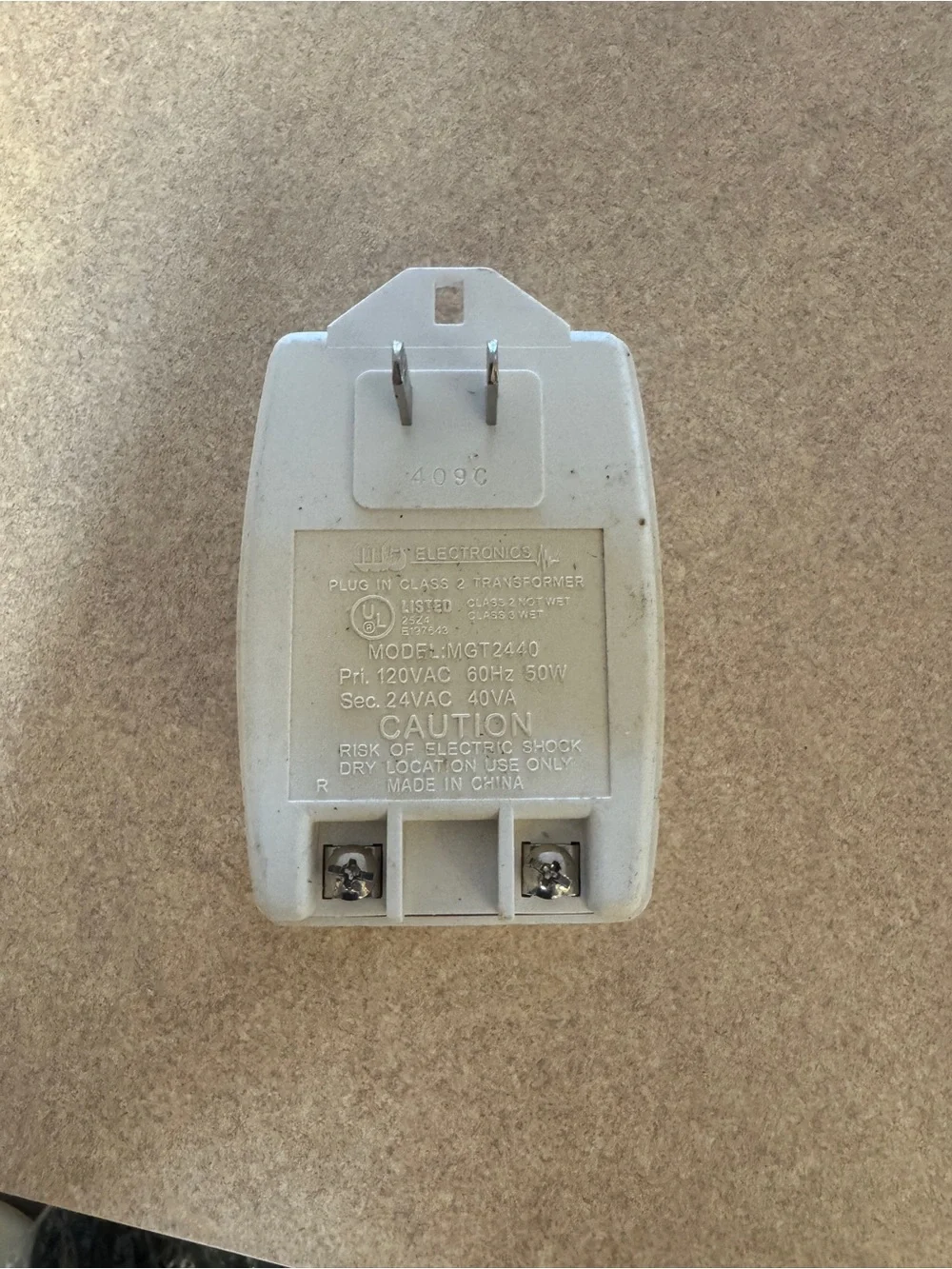 MG Electronics Class 2 plug-in transformer, Model MGT2440